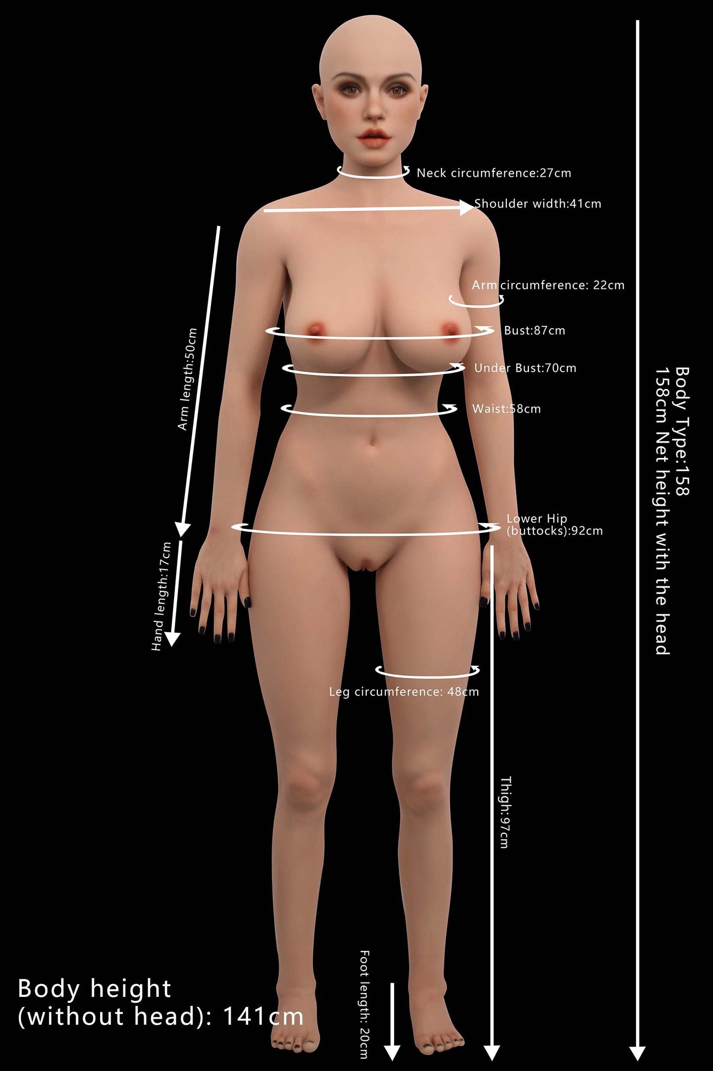 US In Stock - 158cm/5ft2 D-Cup Full Silicone Sex Doll - T08 Dark Tan