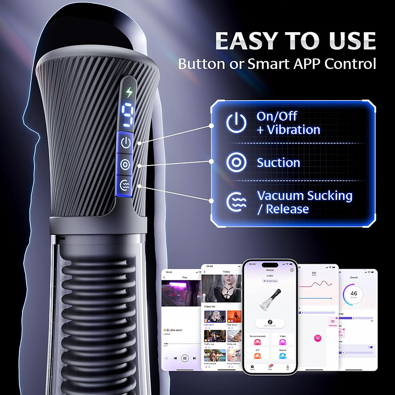 Acmejoy - Upgraded Stroker & Pump & Glans Trainer 3 IN 1 Vibration, Suction & App Control Penis Pump