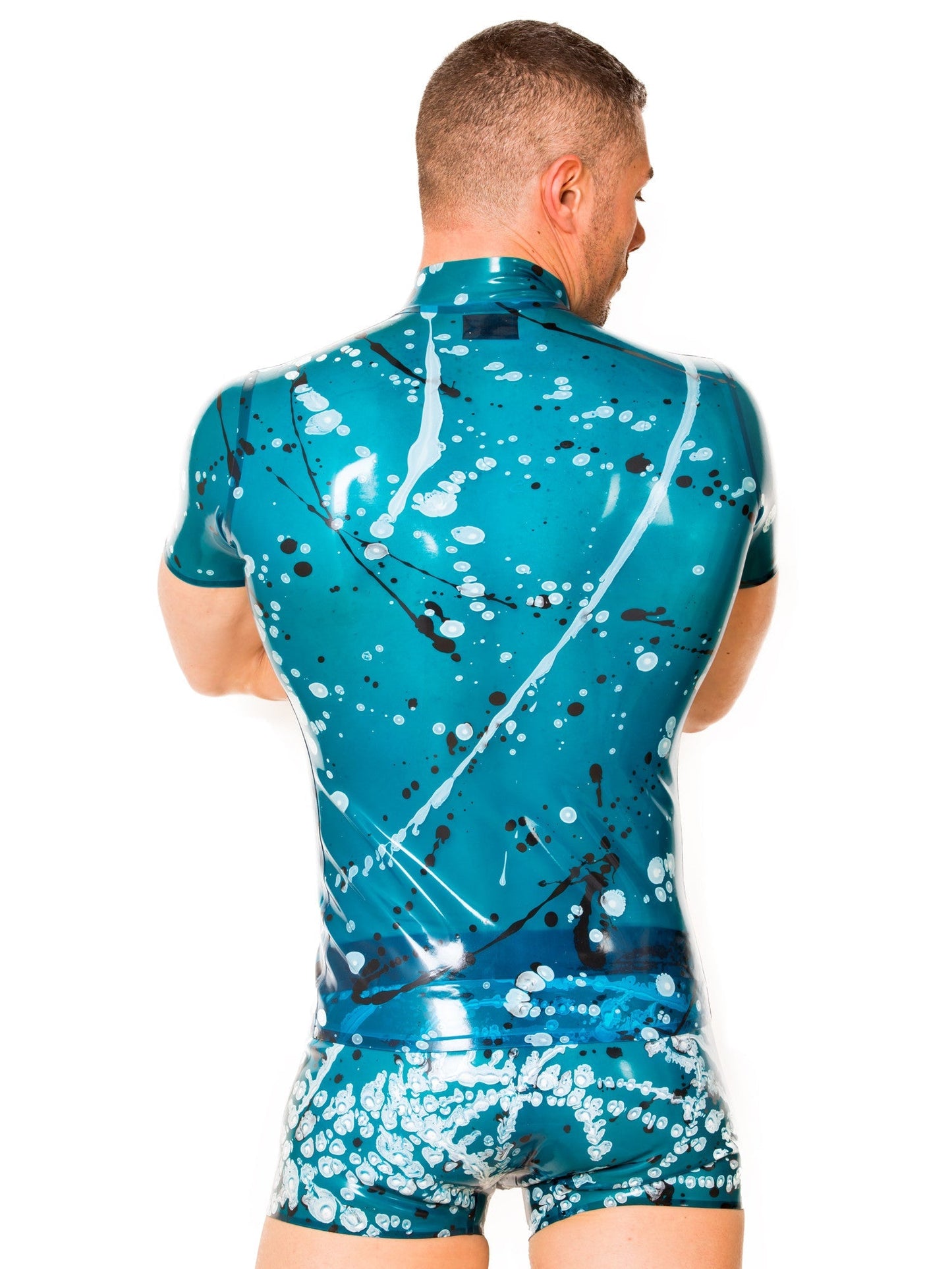 Blue Universe Collared Latex/Rubber T Shirt