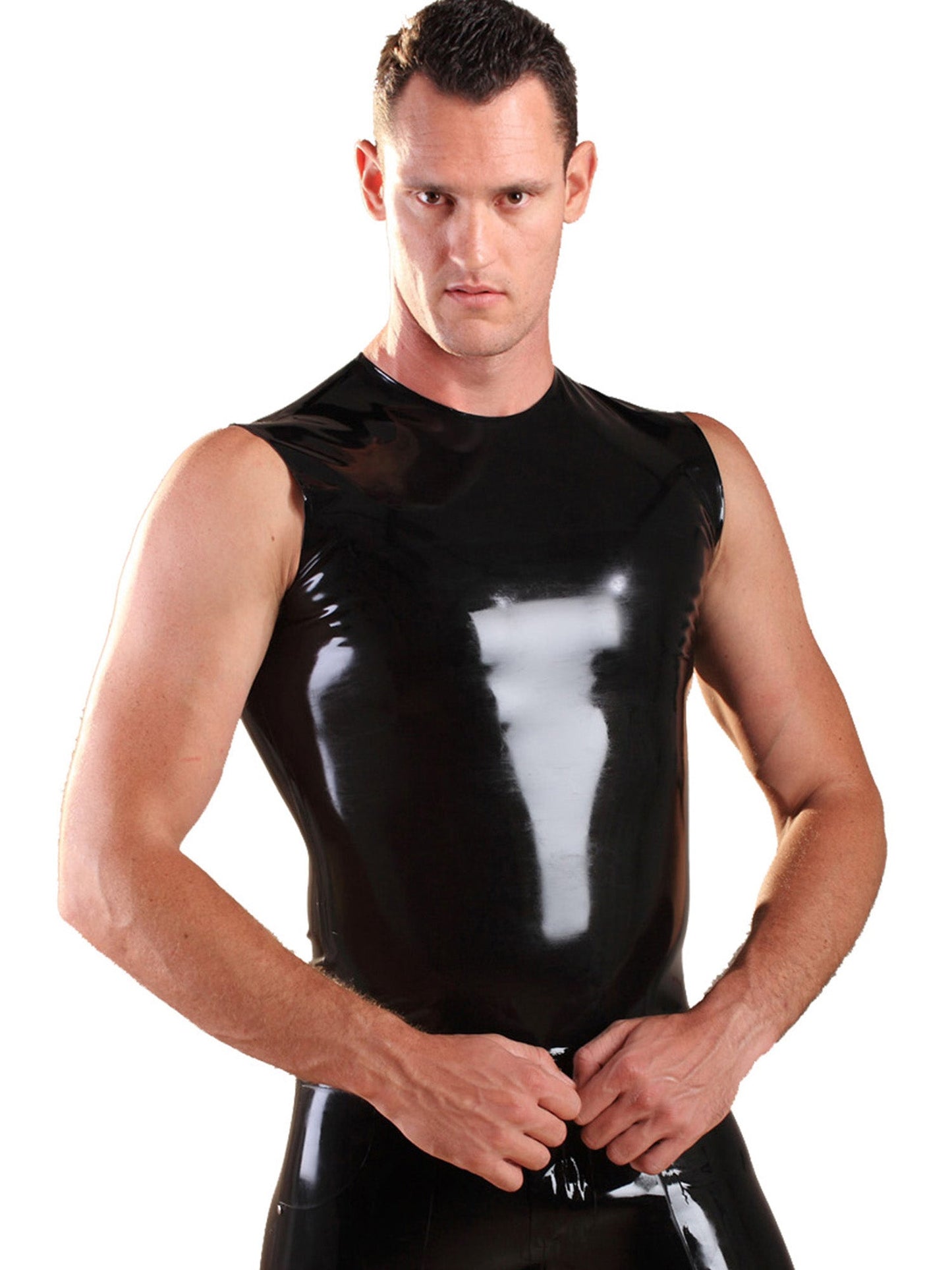 Latex/Rubber Sleeveless T Shirt in Blue