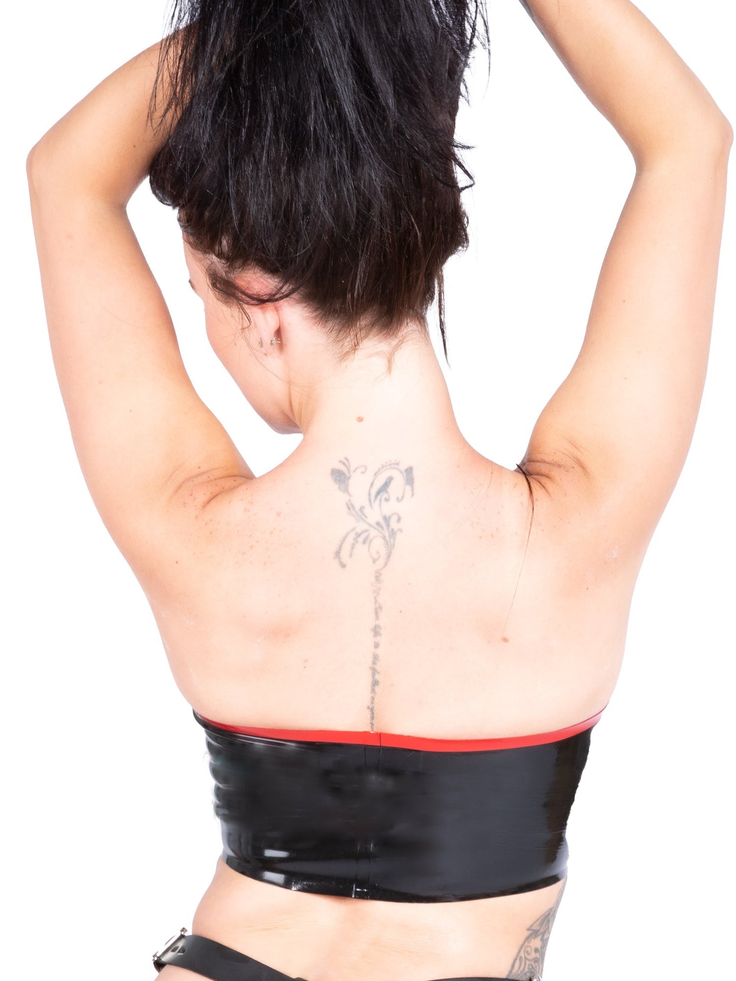 Sweetheart Neckline Latex/Rubber Bra in Black With Red Trim