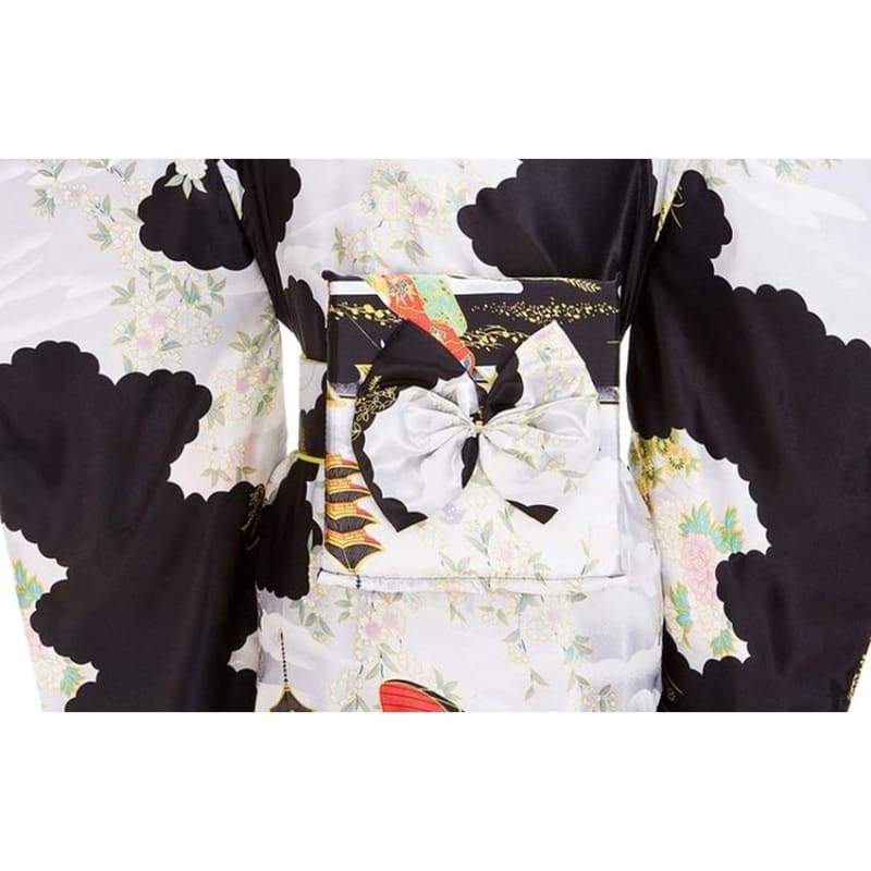 Japanese Tradition Kimono With Obi Flower Vintage Evening Dress