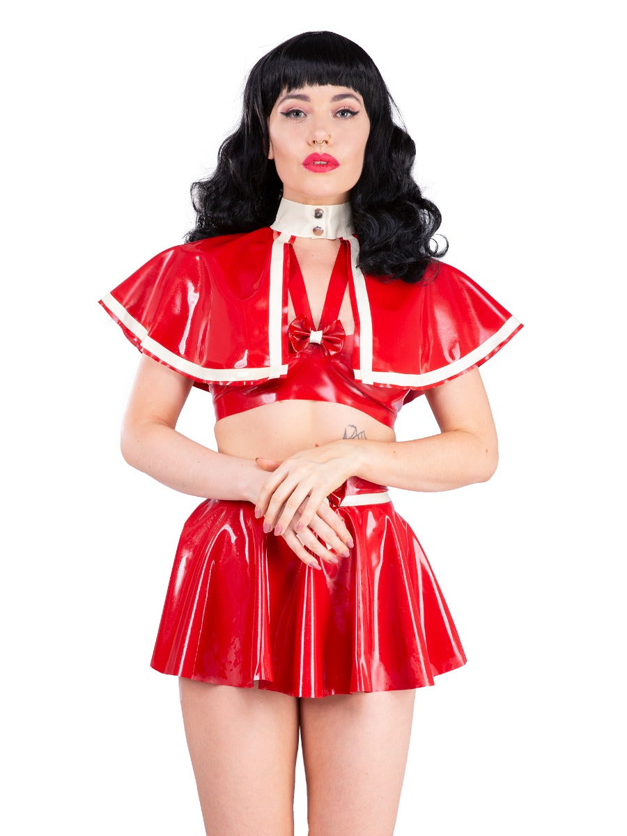 Red Latex/Rubber Mini Shoulder Cape with White Trim & Neckband