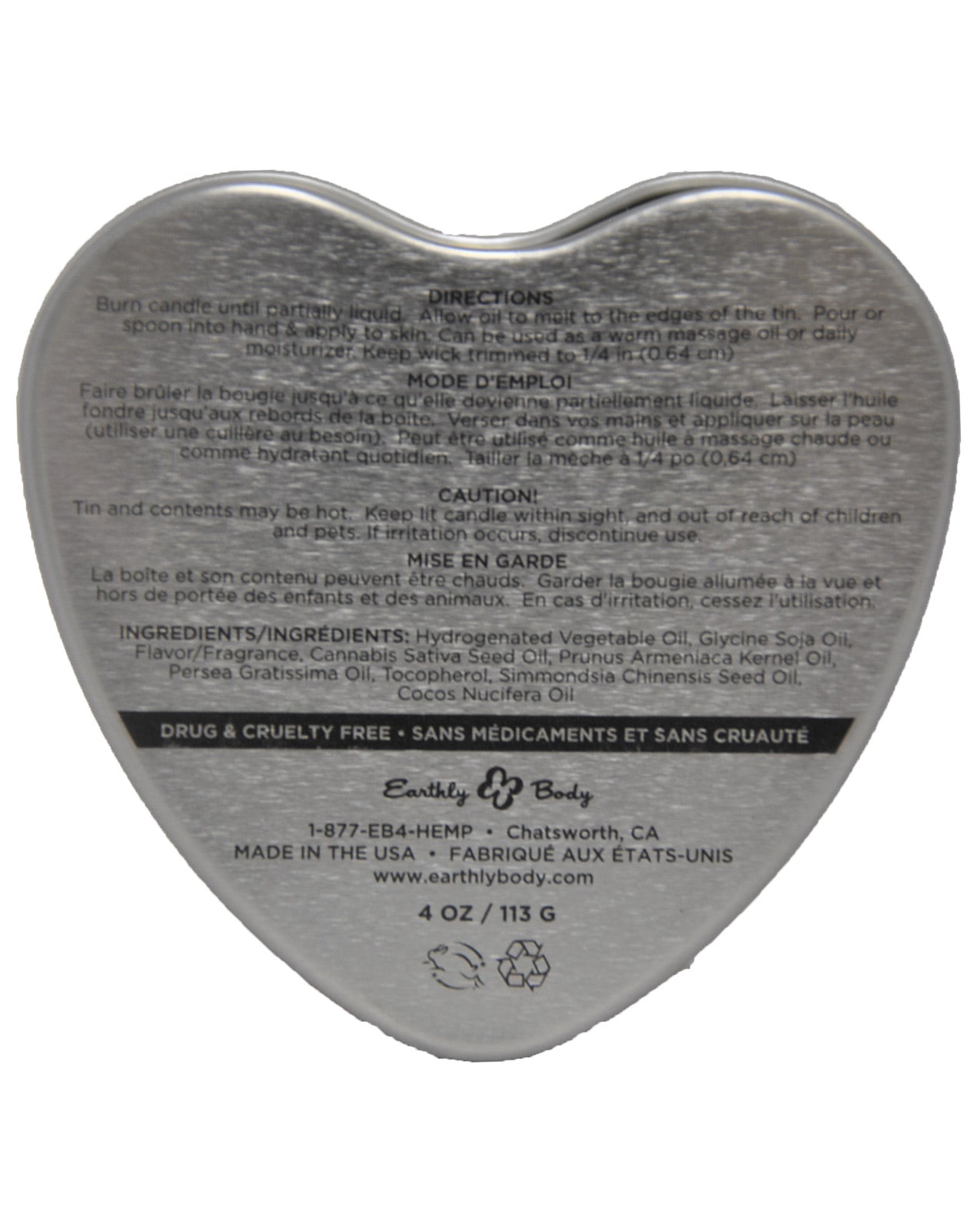 Earthly Body Suntouched Hemp Edible Candle - 4.7 oz Heart Tin Cherry