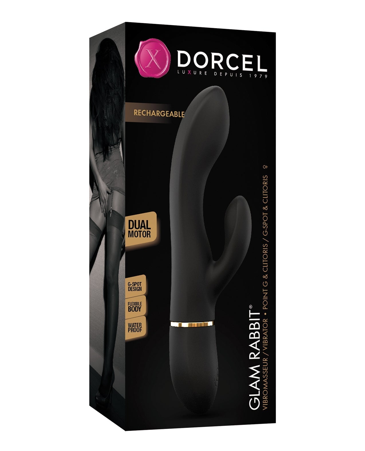Dorcel Glam Rabbit Vibrator - Black/Gold BKC Dorcel Glam Rabbit Vibrator - Black/Gold BKC