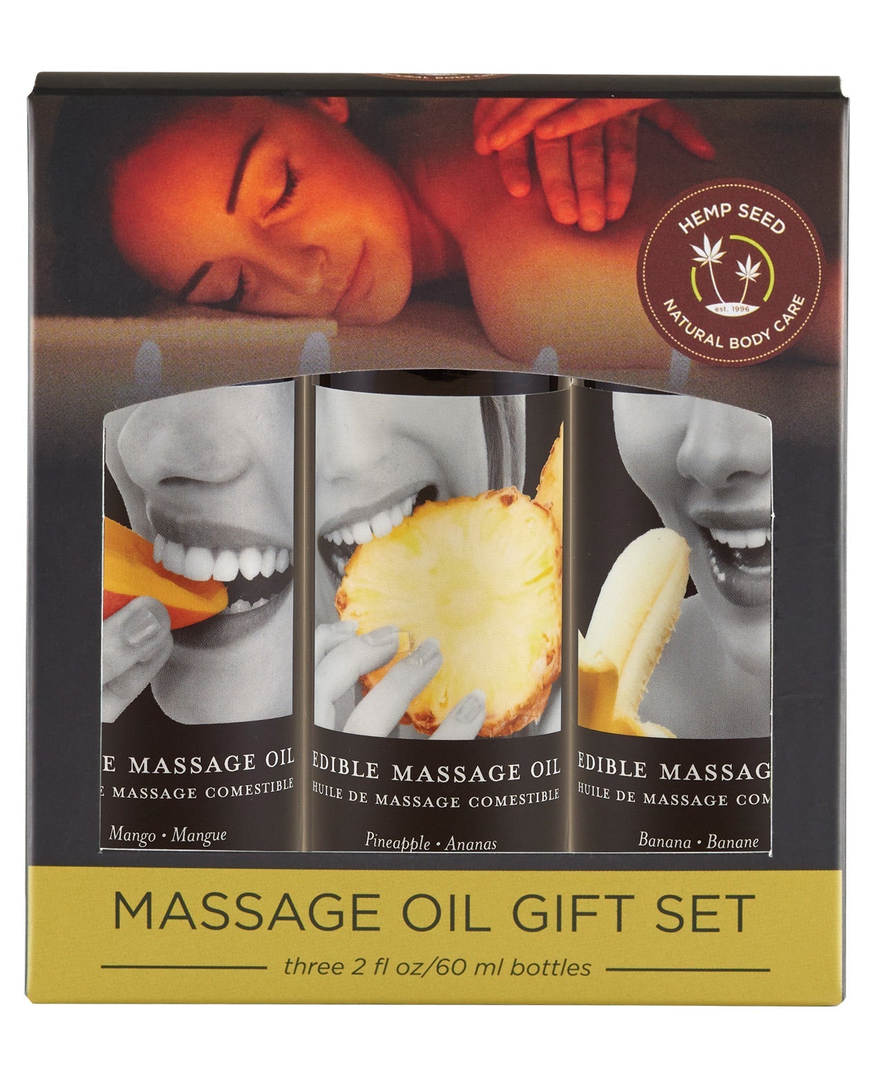 Earthly Body Essbares Massageöl-Geschenkset - 2 oz Banane, Mango & Ananas