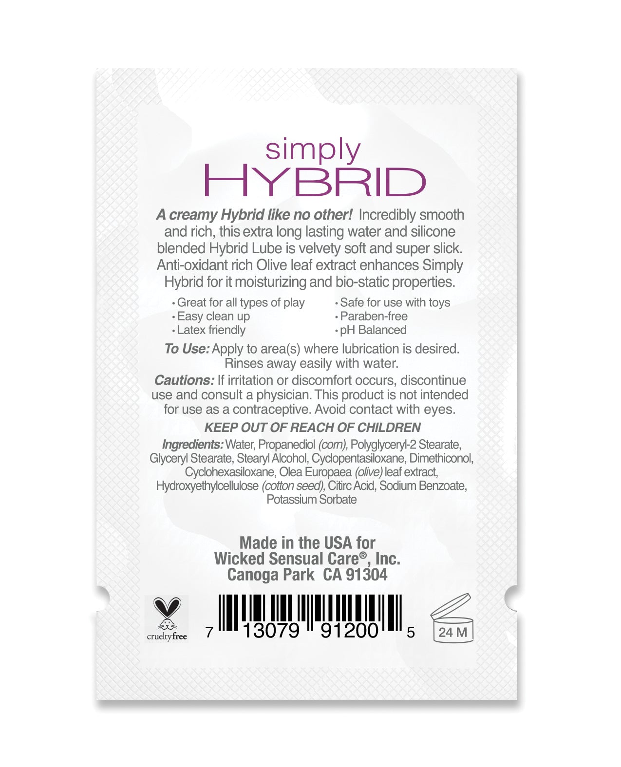 Wicked Sensual Care Simply Hybrid Lubricant - .1 oz.