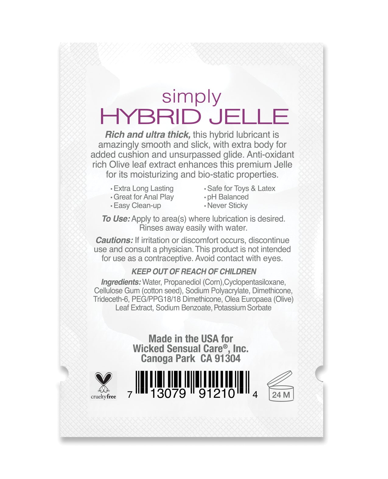 Wicked Sensual Care Simply Hybrid Jelle Lubricant - .1 oz
