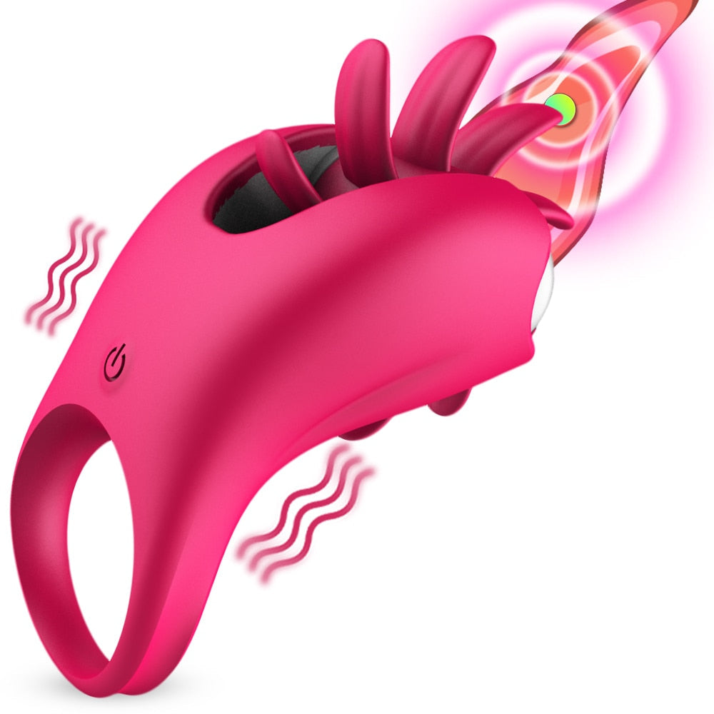 Rotation Oral Tongue Licking Penis Vibrating Ring G-spot Massager BKC Rotation Oral Tongue Licking Penis Vibrating Ring G-spot Massager BKC