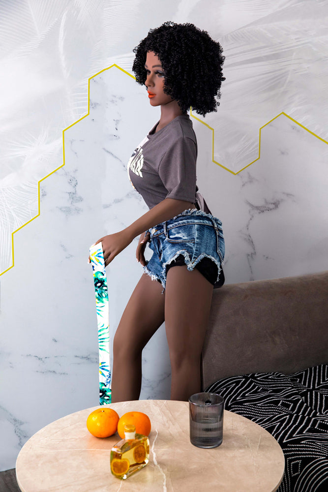 US In Stock - 158cm/5ft2 D-cup TPE Black Sex Doll - C16