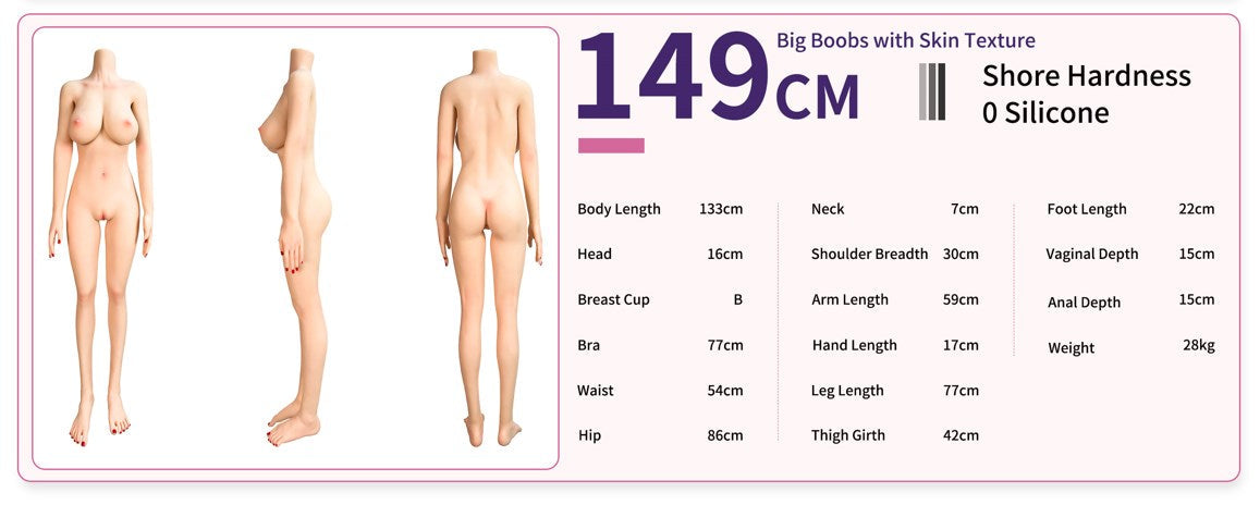149cm/4ft10 B-cup Realistic Skin Texture Electronic Vibrating Vagina Silicone Sex Doll – Yi yi