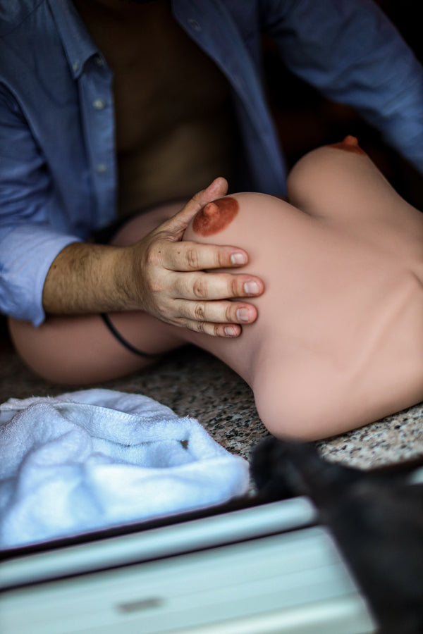 🔹CLM Classic🔹Gel Breasts Black Skin TPE Torso Sex Doll #157