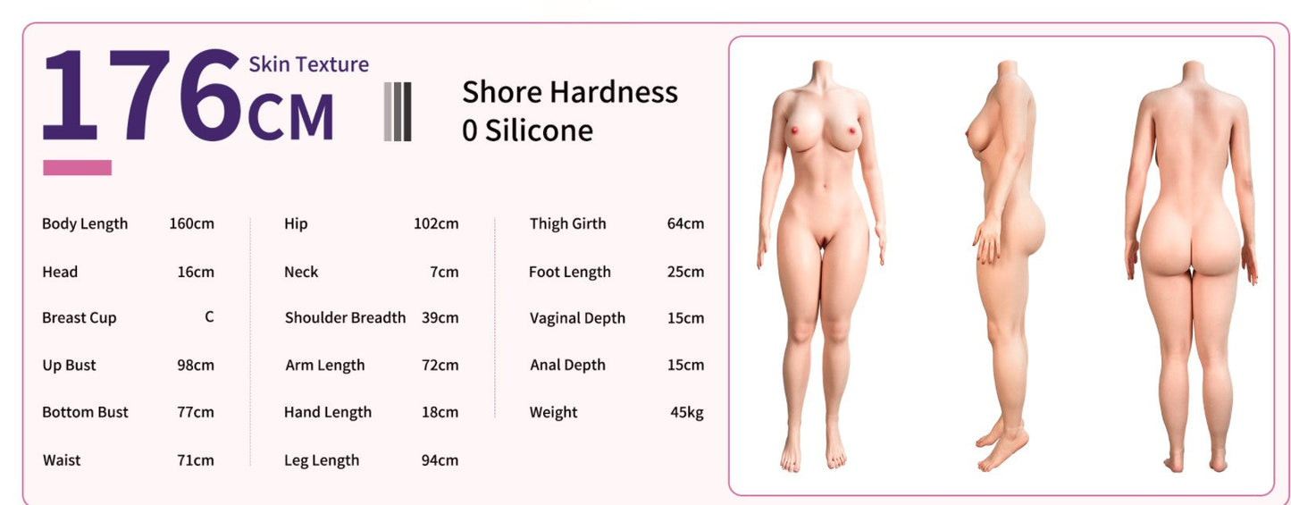 176cm/5ft9 E-cup Realistic Skin Texture Electronic Vibrating Vagina Silicone Sex Doll – Elena