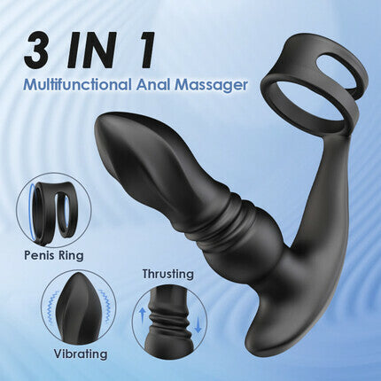 THORY - Thrusting Prostate Massager with Double Cock Rings BKC THORY - Thrusting Prostate Massager with Double Cock Rings BKC
