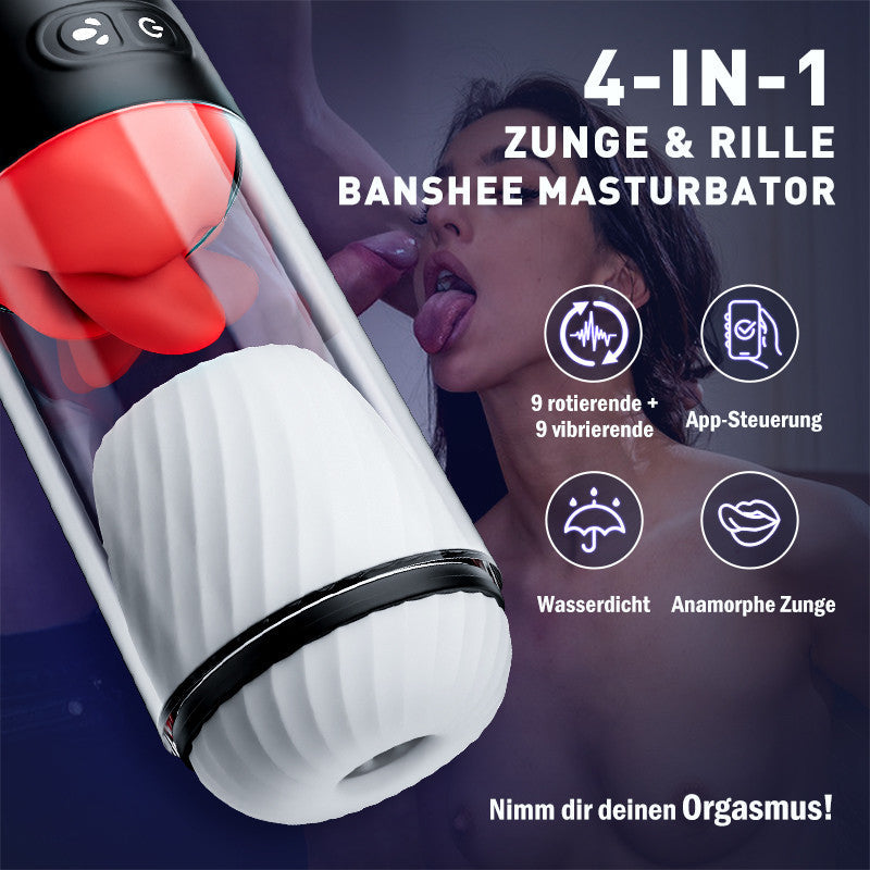 Oralsex-Banshee-Masturbator 4 in 1，Abnehmbarer，9Drehung 9Vibration，IPX7