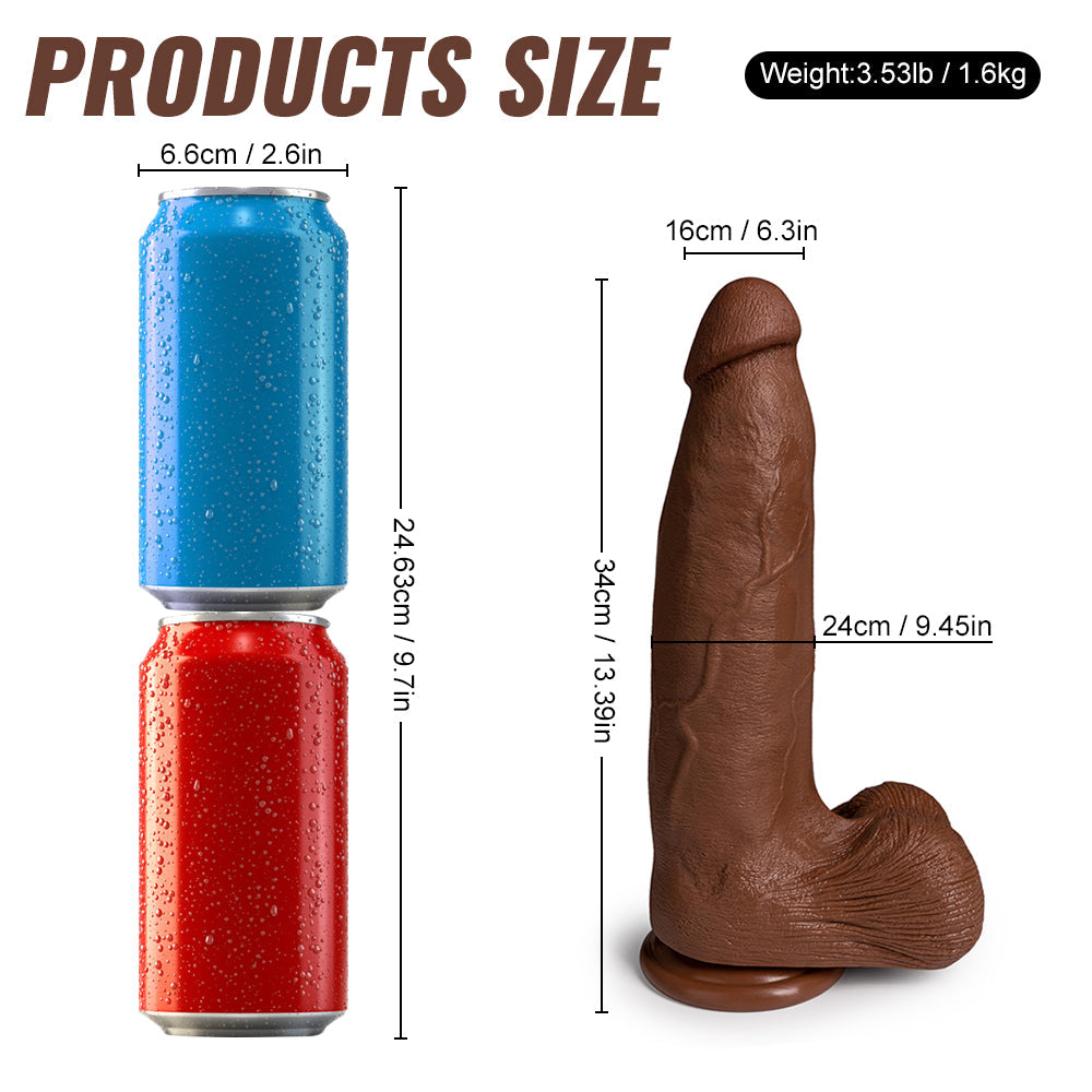 Acmejoy - Silicone Adult Sex Toys Long Brown Dildo with Suction Cup for Hands-Free Play 13.39 in