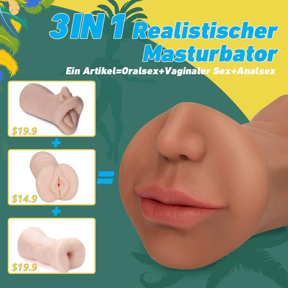 Masturbateur réaliste 3 en 1, masturbateur de pipe pour hommes 