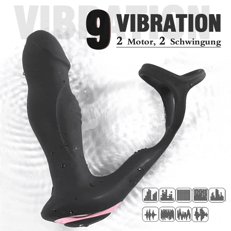9 Wackelndes schwingendes und vibrierendes Prostata-Massagegerät mit Penisring ANAL TOY