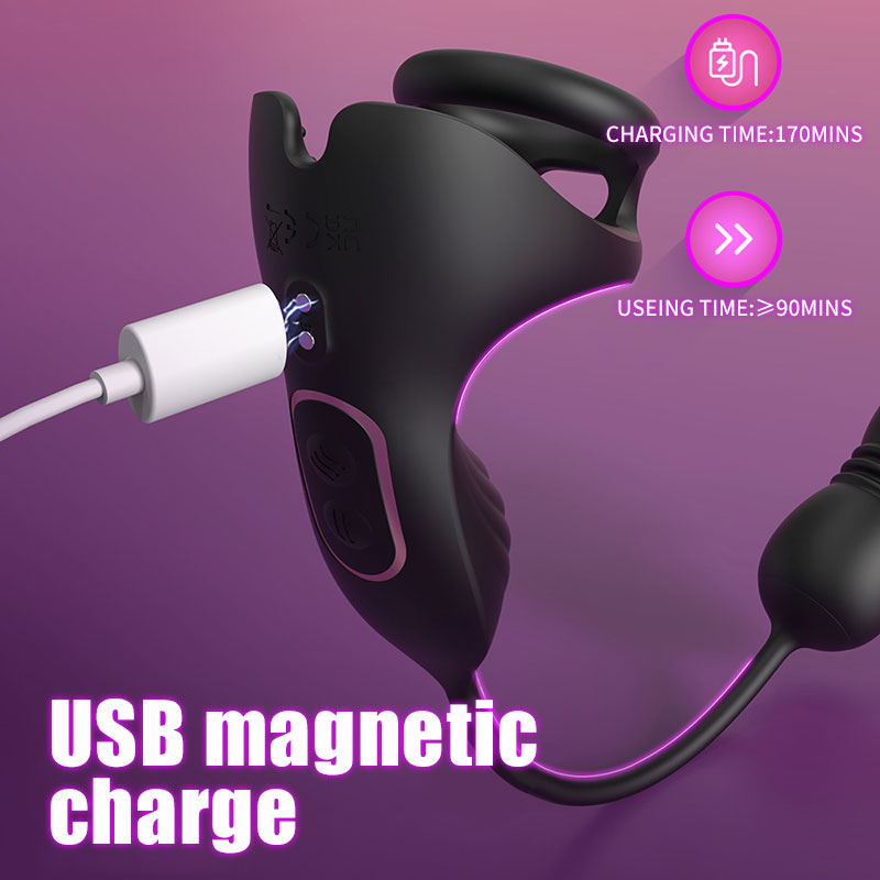 Acmejoy - 9 Thrusting & Vibrating Prostate Massager with Dual Cocking Rings Testicular Stimulator