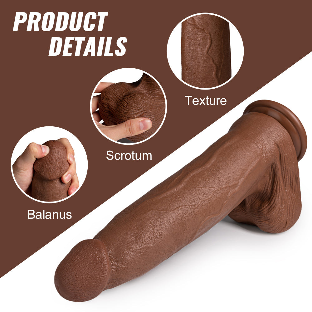 Acmejoy - Silicone Adult Sex Toys Long Brown Dildo with Suction Cup for Hands-Free Play 13.39 in