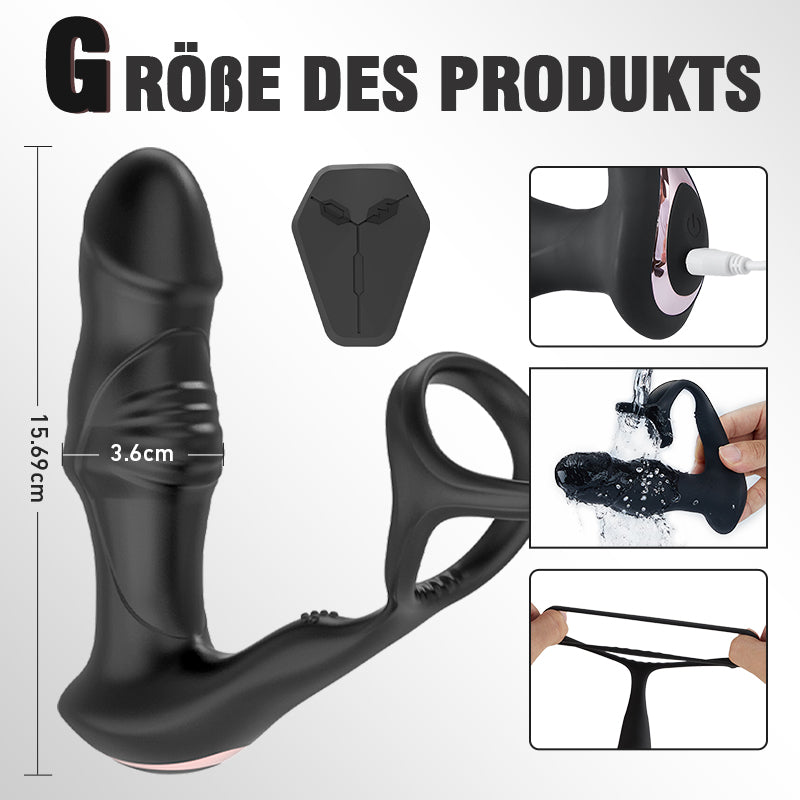 9 Wackelndes schwingendes und vibrierendes Prostata-Massagegerät mit Penisring ANAL TOY