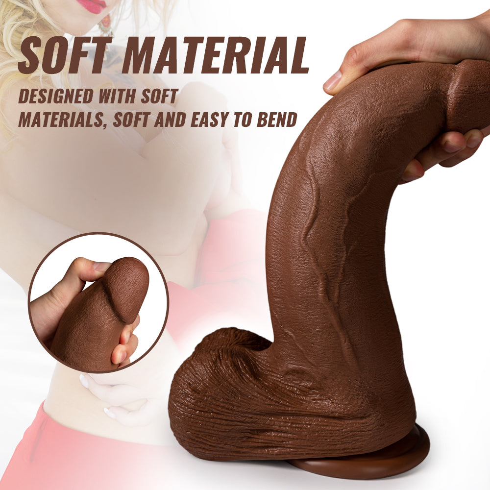 Acmejoy - Silicone Adult Sex Toys Long Brown Dildo with Suction Cup for Hands-Free Play 13.39 in