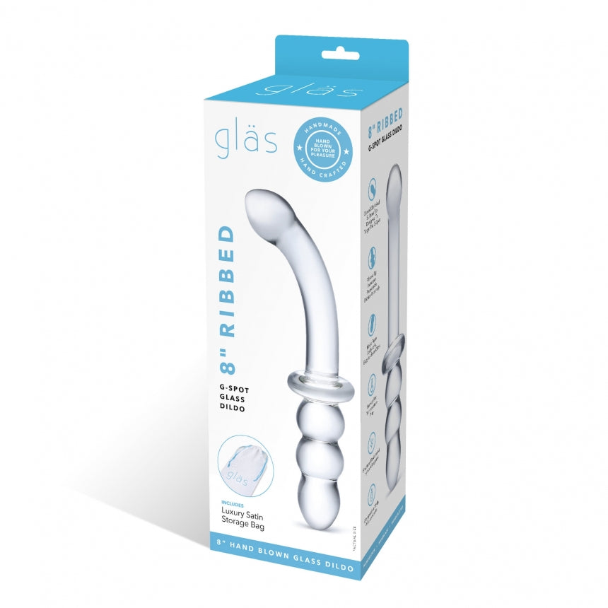 Ribbed G-Spot Glass Dildo 8"