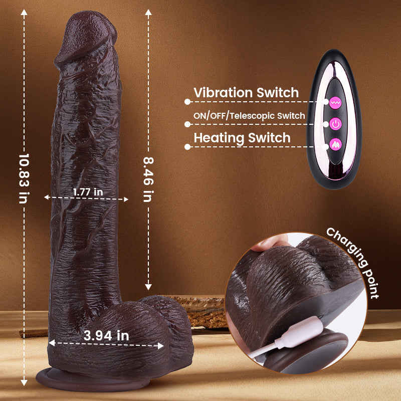Acmejoy - Thrusting Thick Long Lifelike Heating Big Black Dildo 10.83 Inch