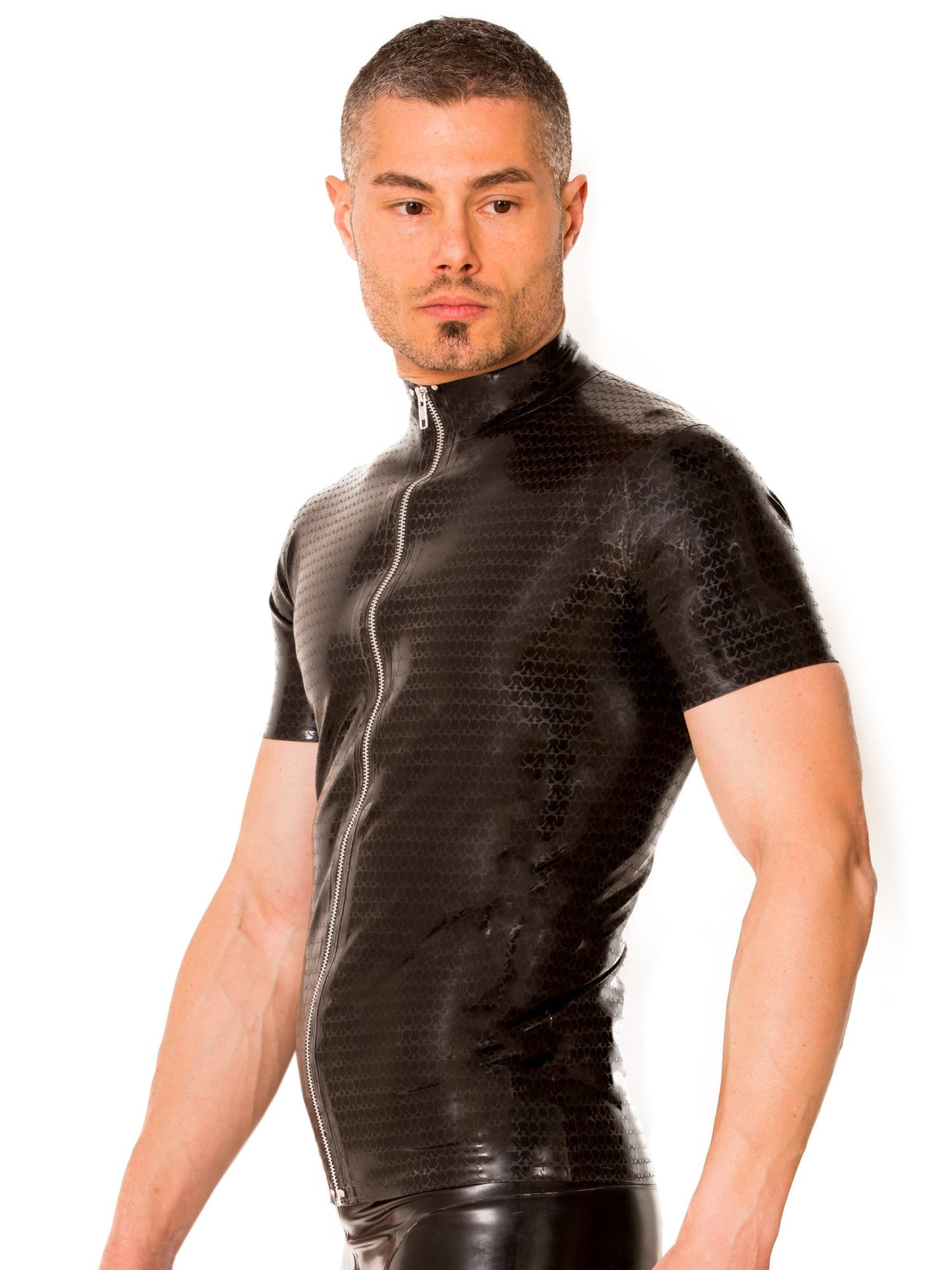Black Latex/Rubber Collared T Shirt