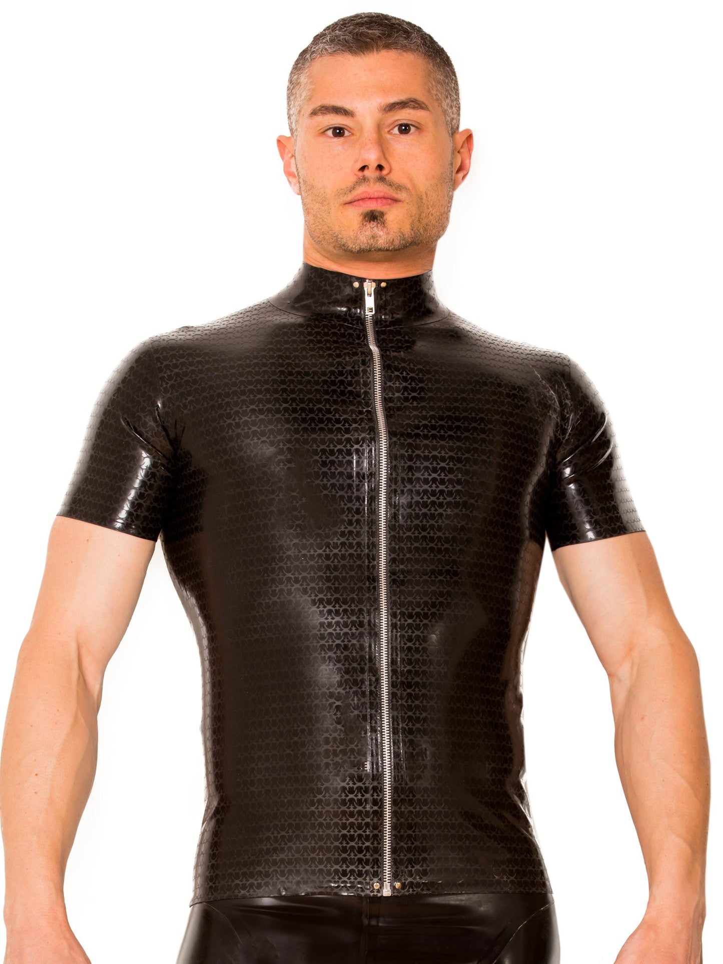 Black Latex/Rubber Collared T Shirt