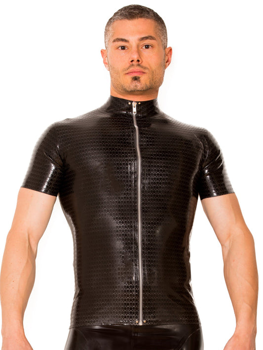 Black Latex/Rubber Collared T Shirt