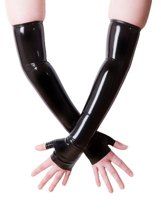 Black Latex/Rubber Fingerless Gloves- Seamless