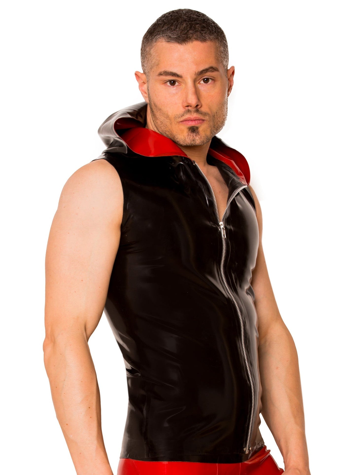 Black & Red Latex/Rubber Hoody