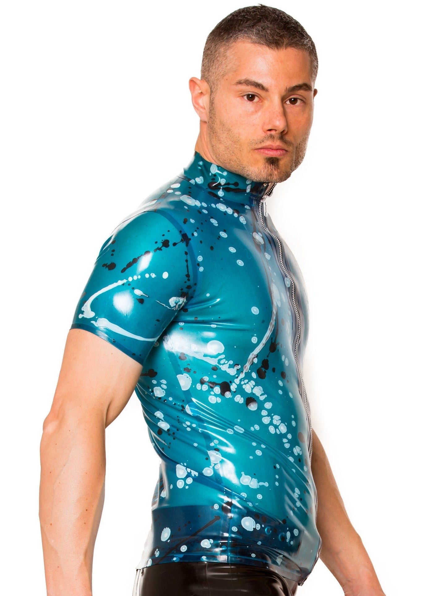 Blue Universe Collared Latex/Rubber T Shirt