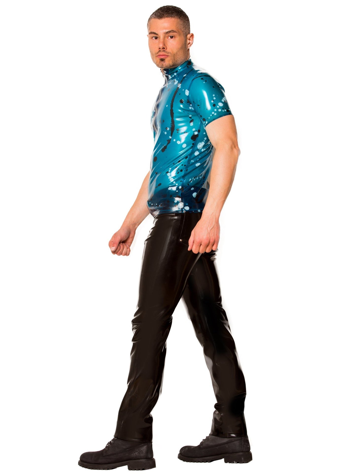 Blue Universe Collared Latex/Rubber T Shirt
