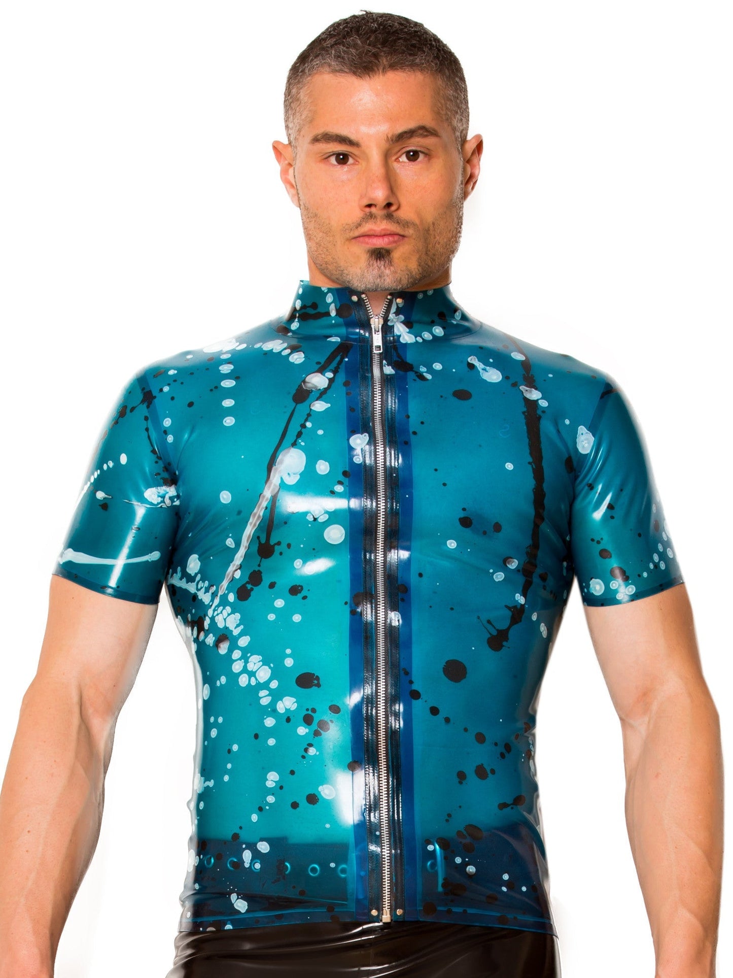 Blue Universe Collared Latex/Rubber T Shirt