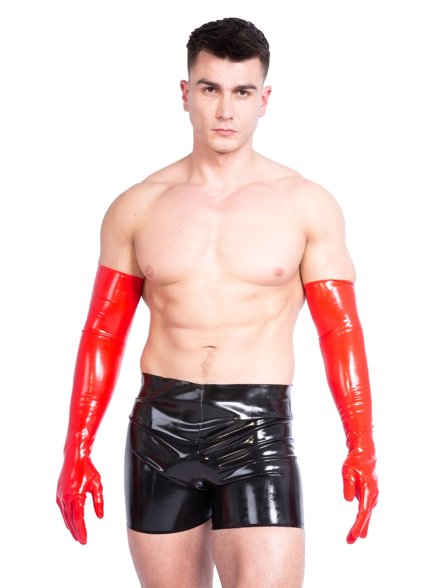 Men`s Shoulder Length Latex/Rubber Gloves- Moulded & Red