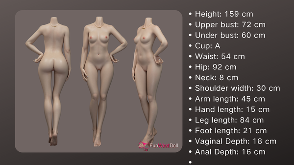US In Stock - 159cm/5ft3 A-cup Silicone Japanese Sex Doll #041S - White Amy FSD029