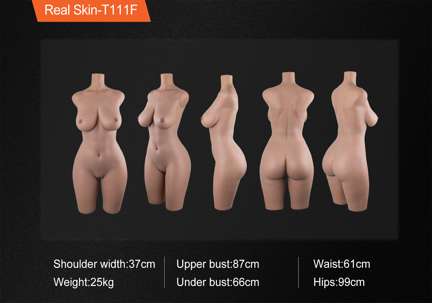 111cm/3ft8 F-cup Real Skin Texture Silicone Torso Sex Doll – Manddy ROS Tan