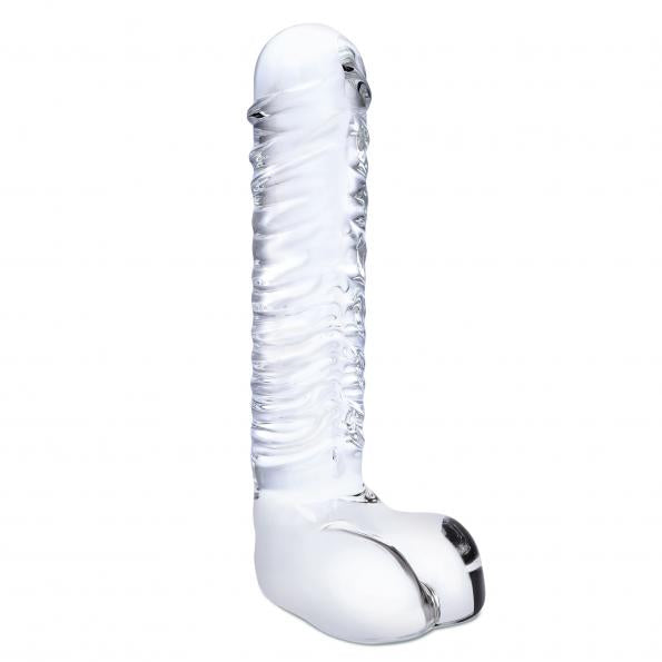 Realistic Ribbed Glass Dildo 8"