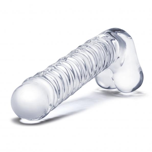 Realistic Ribbed Glass Dildo 8"