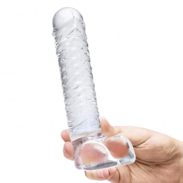 Realistic Ribbed Glass Dildo 8"