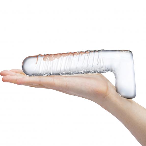 Realistic Ribbed Glass Dildo 8"