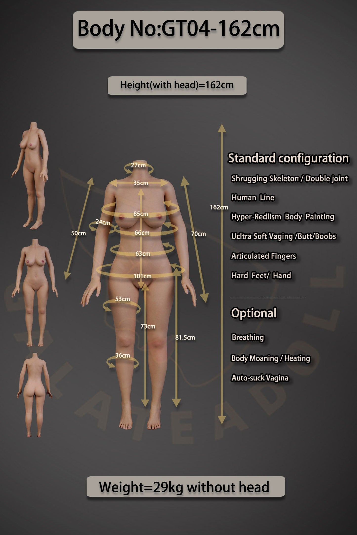 162cm/5ft4 E-cup Real Skin Texture Silicone Sex Doll – JS050