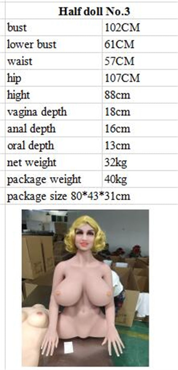 EU In Stock -  88 cm/34.6 in Huge Boobs Blonde Sex Doll Torso #162