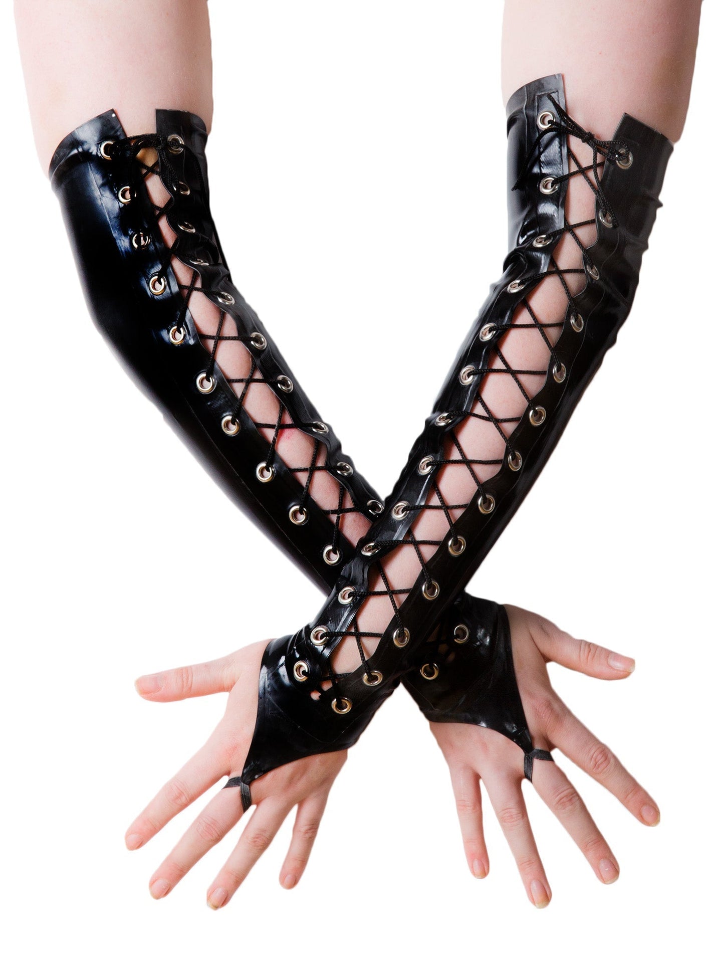 Latex/Rubber Lace Up Fingerless Gloves