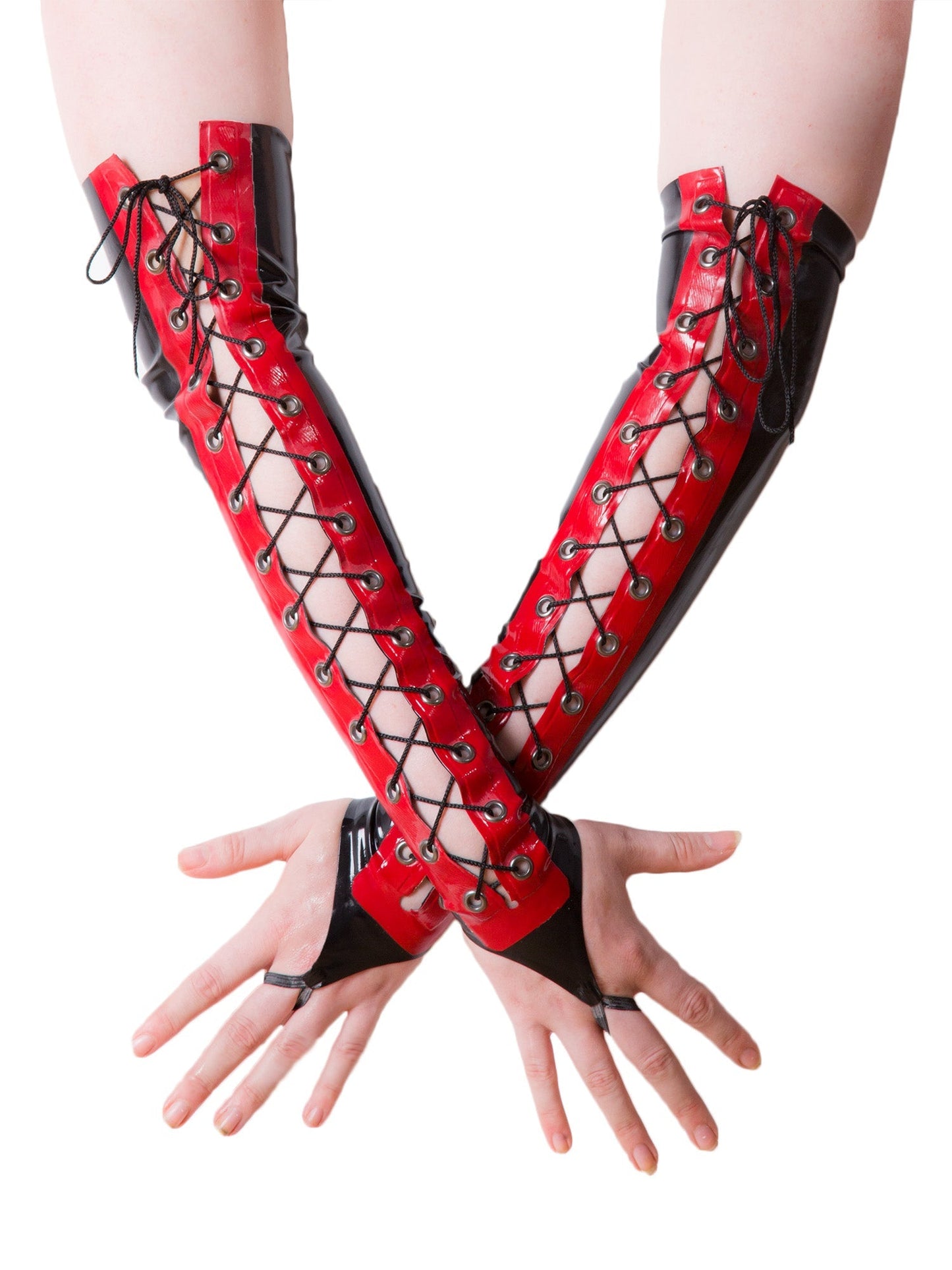Latex/Rubber Lace Up Fingerless Gloves