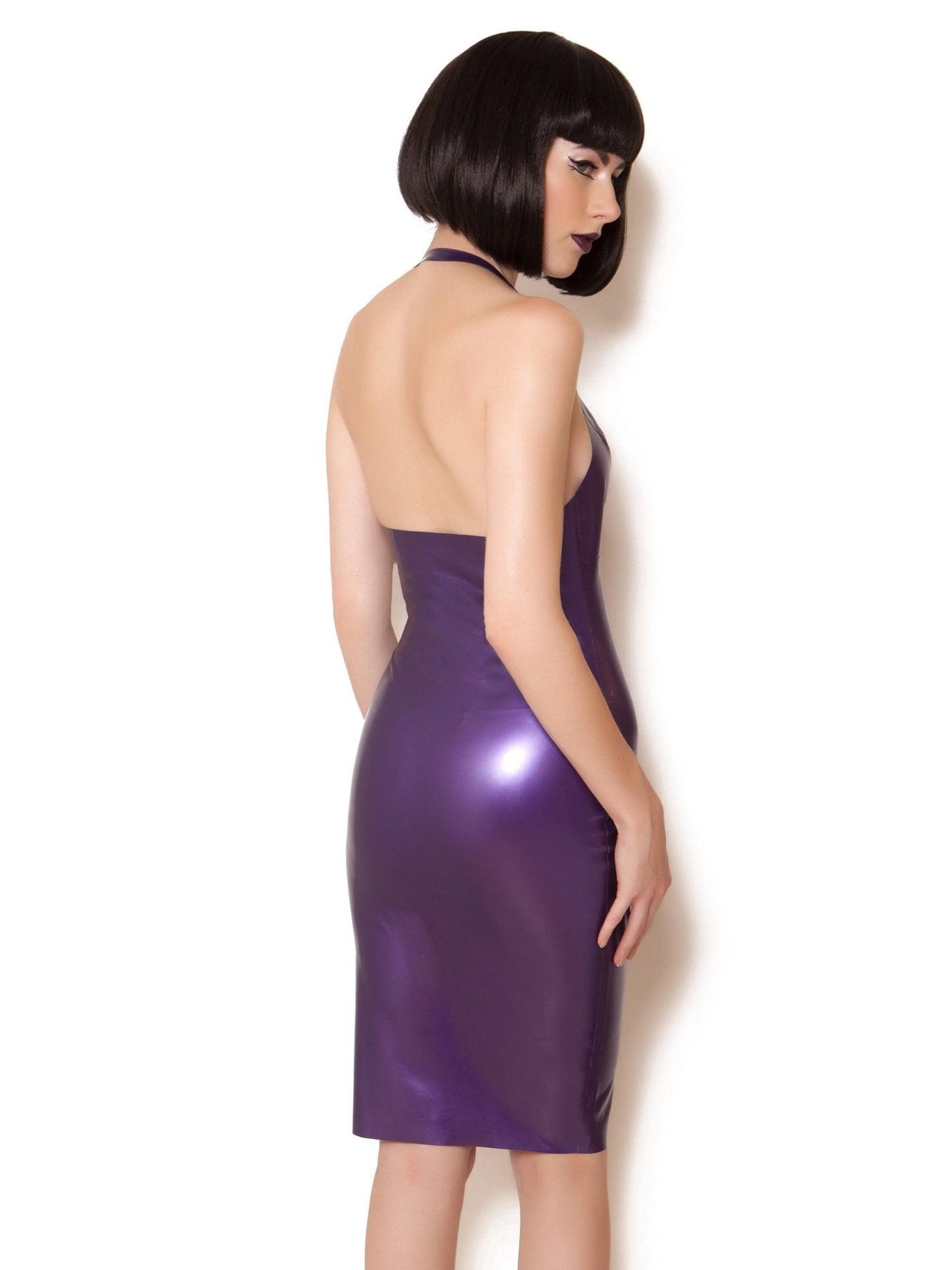 Latex/Rubber Purple Halter Dress