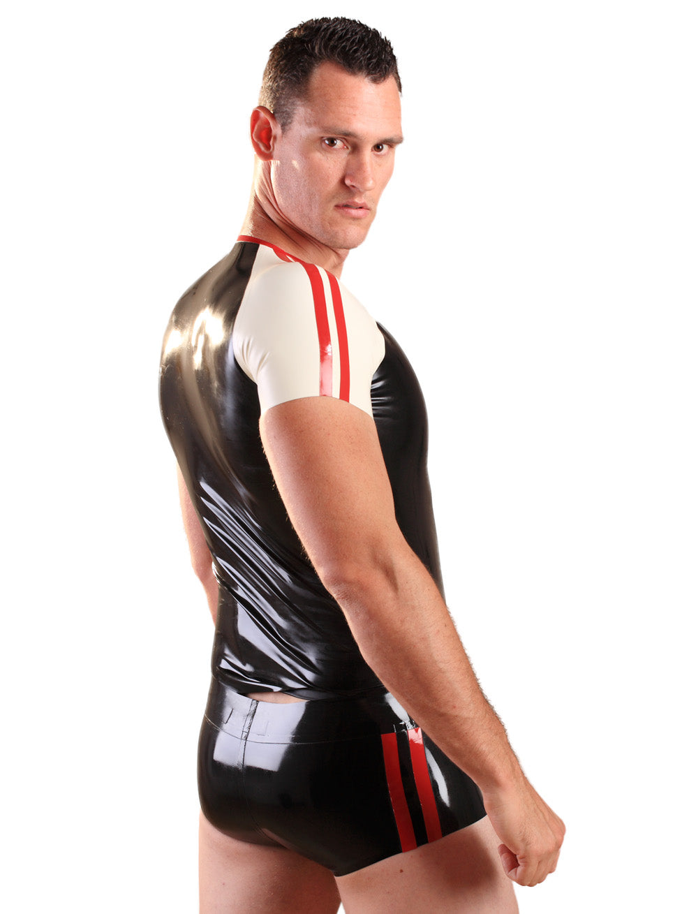 Latex/Rubber Red Stripe Shorts