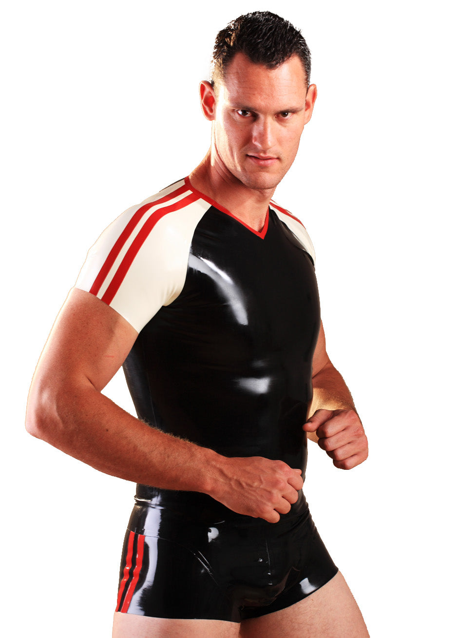 Latex/Rubber Red Stripe Shorts